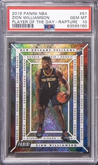 2019 Panini NBA Player of the Day Rapture #51 Zion Williamson Rookie Card (#62/99) - PSA GEM MT 10